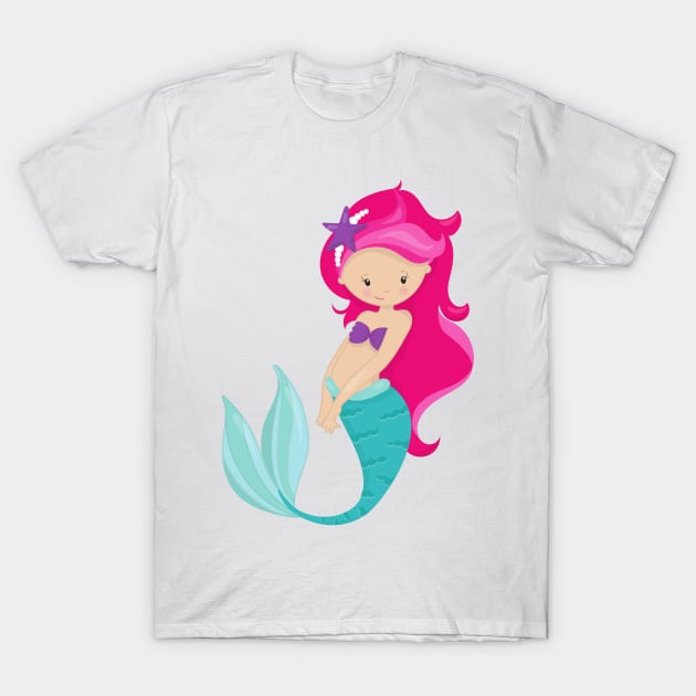 Cute Mermaid, Little Mermaid, Pink Hair, Star T-Shirt by Jelena Dunčević